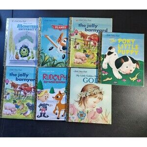 Little Golden Book Lot of 7 God Rudolph Disney Planes Poky Puppy  Barnyard